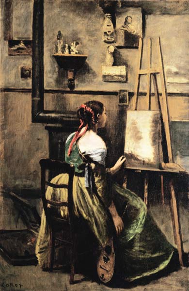The Studio of Corot, or Young woman seated before an Easel, 1868-70 (oil on canvas) van Jean-Babtiste-Camille Corot