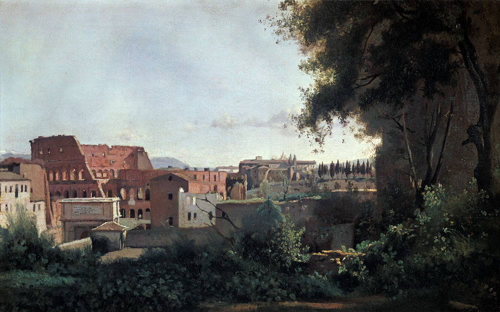 Colosseum from Farnesian Gardens / 1826 van Jean-Babtiste-Camille Corot