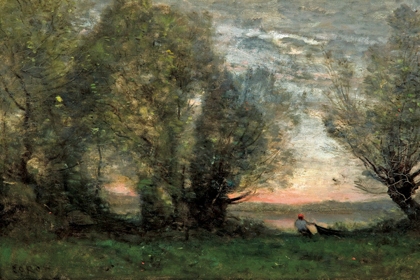 The fisherman, evening effect van Jean-Babtiste-Camille Corot