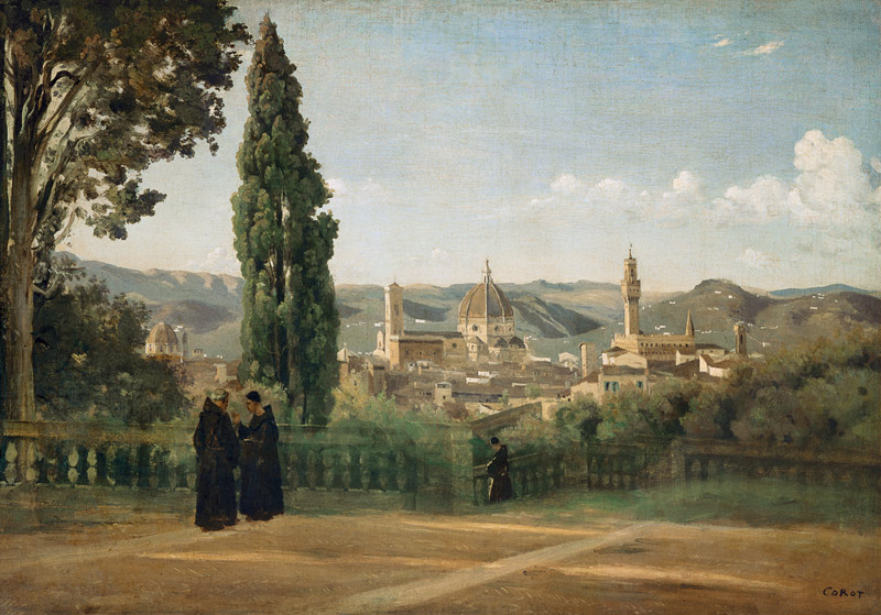 Florence, uitzicht over de Boboli-tuinen van Jean-Babtiste-Camille Corot