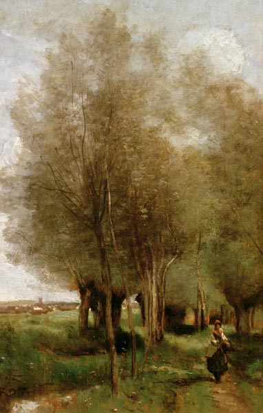 Corot / Peasant woman in field / Oil van Jean-Babtiste-Camille Corot