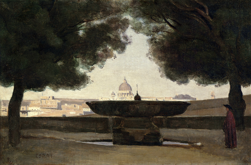 The Fountain of the French Academy in Rome van Jean-Babtiste-Camille Corot