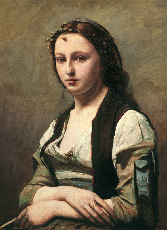 Die Frau mit der Perle van Jean-Babtiste-Camille Corot