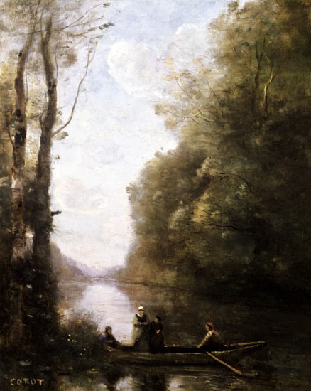 The Ferryman Leaving the Bank with Two Women van Jean-Babtiste-Camille Corot