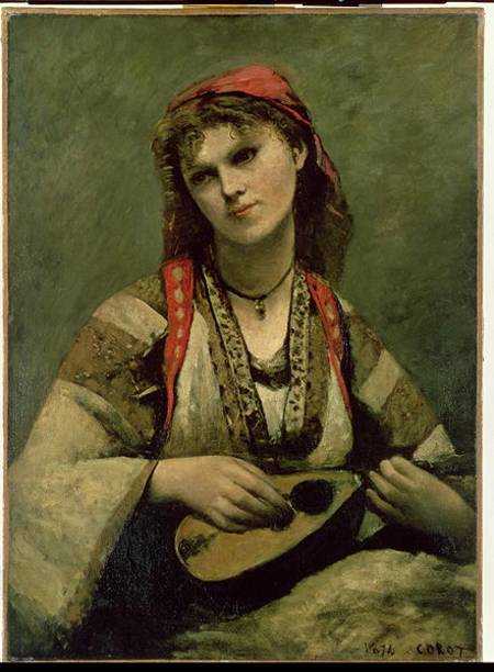 Christine Nilson (1843-1921) or The Bohemian with a Mandolin van Jean-Babtiste-Camille Corot