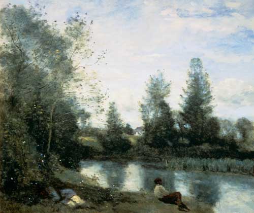 Am Fluss-Ufer van Jean-Babtiste-Camille Corot
