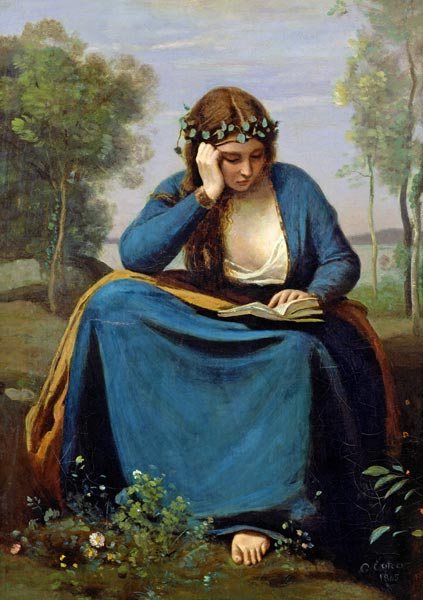 The Reader Crowned with Flowers, or Virgil's Muse van Jean-Babtiste-Camille Corot
