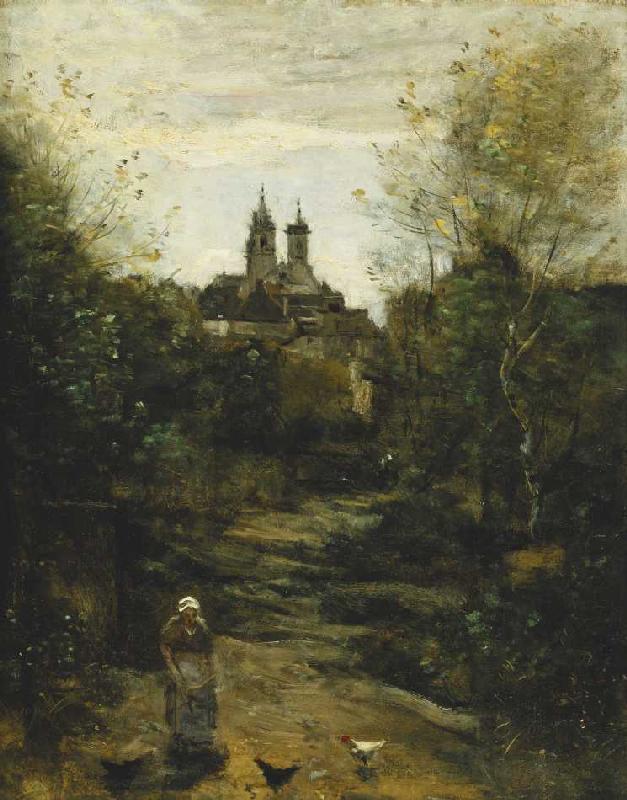 Der Weg zur Kirche in Semur van Jean-Babtiste-Camille Corot