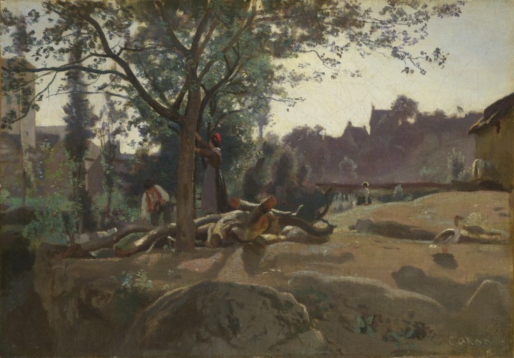 Peasants under the Trees at Dawn van Jean-Babtiste-Camille Corot