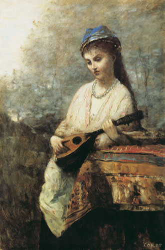 Mädchen mit Mandoline van Jean-Babtiste-Camille Corot