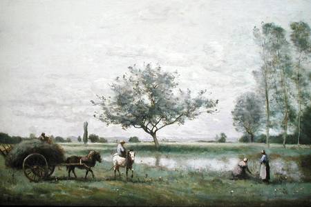 Haycart beside a River van Jean-Babtiste-Camille Corot
