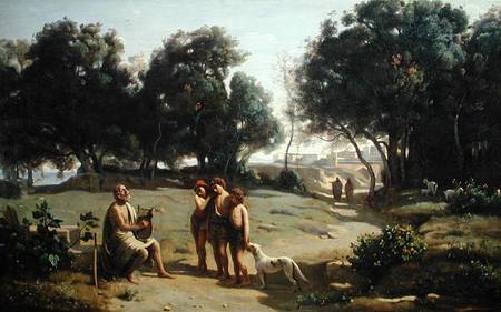 Homer and the Shepherds in a Landscape van Jean-Babtiste-Camille Corot