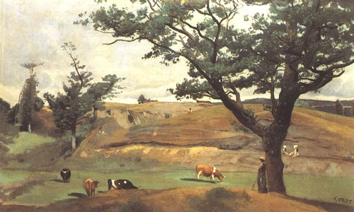 Hügel und Weiden in der Umgebung von Saint-LÔ van Jean-Babtiste-Camille Corot