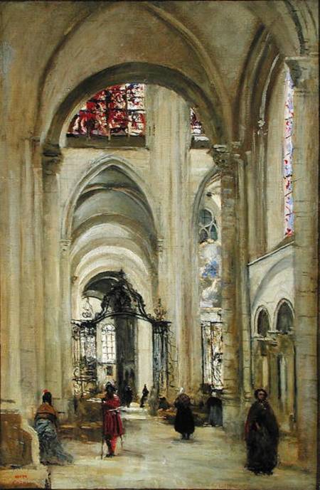 Interior of the Cathedral of St. Etienne, Sens van Jean-Babtiste-Camille Corot