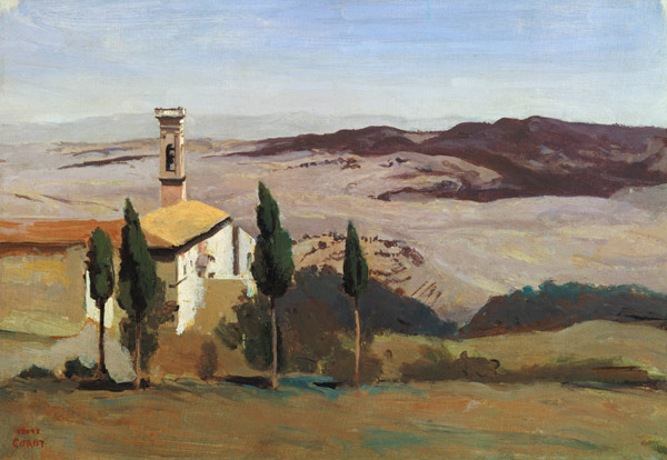 Volterra, Church and Bell Tower van Jean-Babtiste-Camille Corot