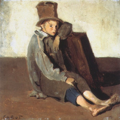 Kind mit großem Hut van Jean-Babtiste-Camille Corot