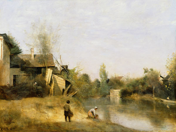 Riverbank at Mery sur Seine, Aube van Jean-Babtiste-Camille Corot