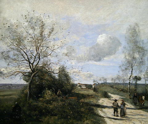 Saintry, near Corbeil, the white road (oil on canvas) van Jean-Babtiste-Camille Corot