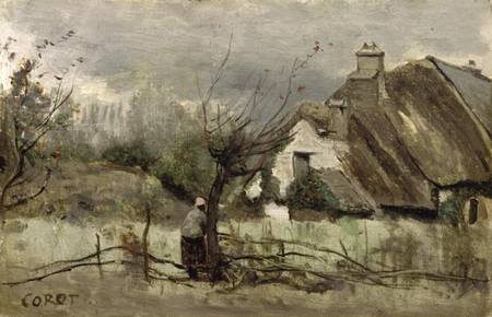 Thatched cottage in Picardie van Jean-Babtiste-Camille Corot