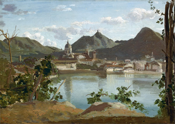The Town and Lake Como van Jean-Babtiste-Camille Corot
