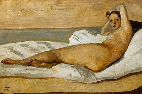 The Roman Odalisque (Marietta) 1843 (oil & pencil on paper) van Jean-Babtiste-Camille Corot
