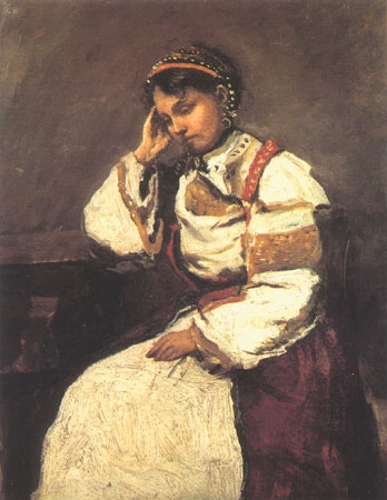 Die träumende Zigeunerin van Jean-Babtiste-Camille Corot