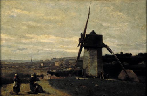 Un moulin a vent. Etretat (Eine Windmuehle. Etretat) van Jean-Babtiste-Camille Corot