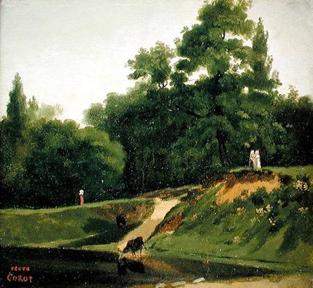 Villa d'Avray - Banks of the Stream near the Corot Property van Jean-Babtiste-Camille Corot