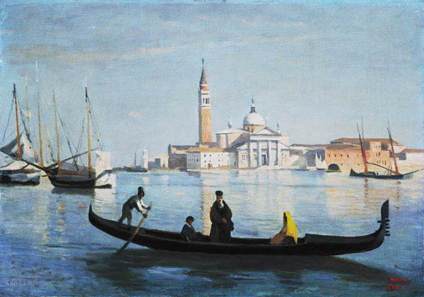 Gondel auf dem Canale Grande, Venedig van Jean-Babtiste-Camille Corot