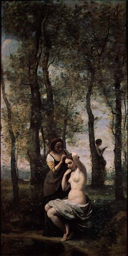 Young woman at her toilet van Jean-Babtiste-Camille Corot