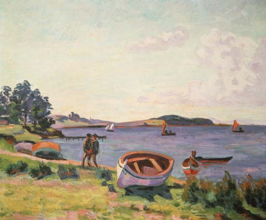 Boote am Ufer des Meeres (Le Brusc) van Jean-Baptiste Armand Guillaumin