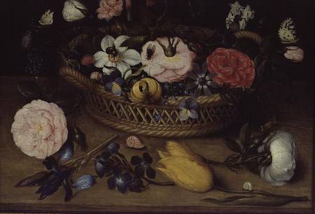 Basket with flowers van Jean-Baptist Bosschaert