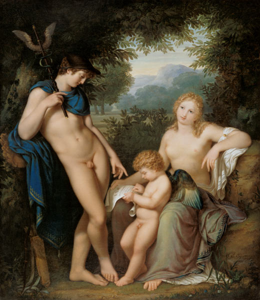 Der Unterricht Amors durch Venus und Merkur van Jean-Baptist-Claude Gagneraux