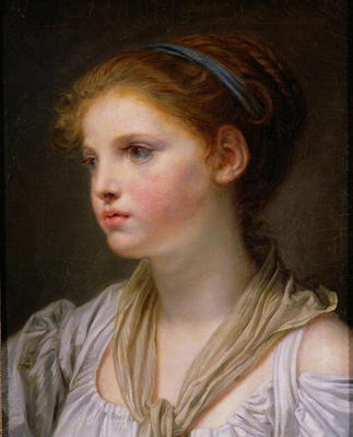 Girl with a Blue Ribbon (oil on canvas) van Jean Baptiste Greuze