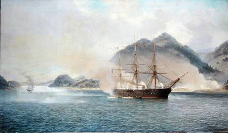 Naval Battle of the Strait of Shimonoseki, 20th July 1863 van Jean Baptiste Henri Durand-Brager