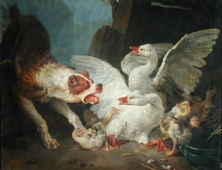 A Dog Attacking Geese van Jean-Baptiste Huet