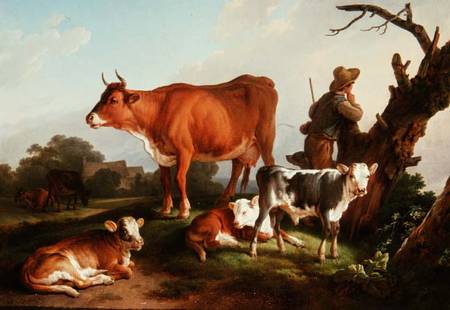 Pastoral scene with a cowherd van Jean-Baptiste Huet