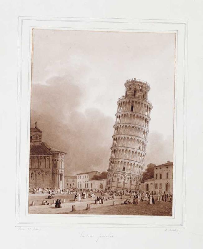 Der schiefe Turm von Pisa van Jean-Baptiste Isabey