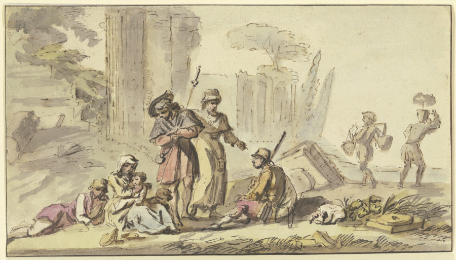 Ruhende Pilger bei Ruinen van Jean-Baptiste Lallemand