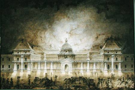 The Luxembourg Palace Illuminated for the Fete du Roi in 1780 (pen & ink and bistre on paper) van Jean Baptiste Marechal