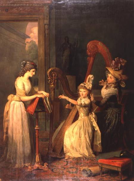 Harp lesson given by Madame de Genlis to Mademoiselle d'Orleans with Mademoiselle Pamela Turning the van Jean Baptiste Mauzaisse
