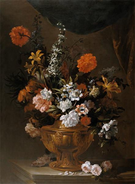 Flowers in a Sculptured Vase van Jean Baptiste Monnoyer