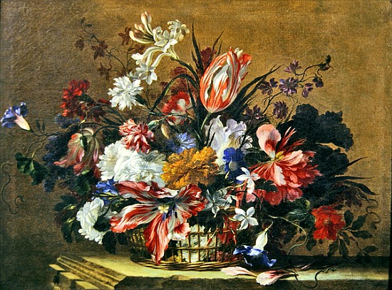 Basket of flowers van Jean-Baptiste Monnoyer