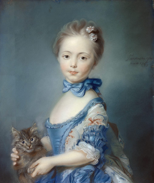 A Girl with a Kitten van Jean-Baptiste Perronneau