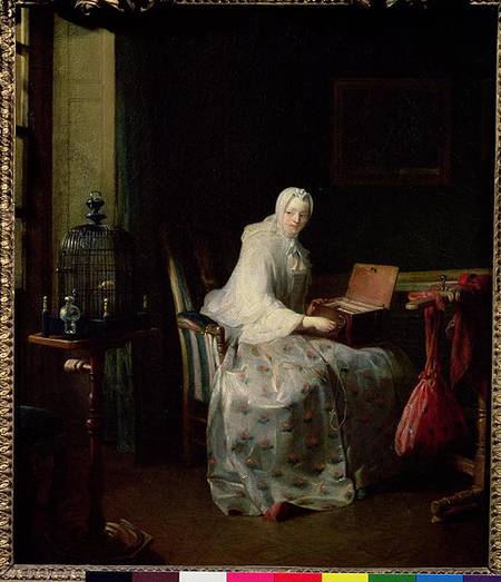 The Bird Organ or A Woman Varying Her Pleasures van Jean-Baptiste Siméon Chardin