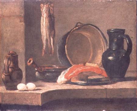 Still Life of Kitchen Utensils van Jean-Baptiste Siméon Chardin
