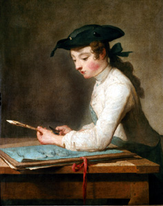 Der Zeichner (Junger Mann, seinen Bleistift spitzend) van Jean-Baptiste Siméon Chardin