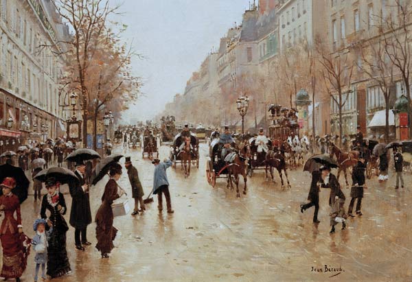 Boulevard Poissonniere in the Rain, c.1885 van Jean Beraud