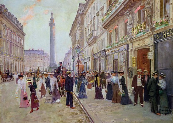 Workers leaving the Maison Paquin, in the rue de la Paix, c.1900 van Jean Beraud