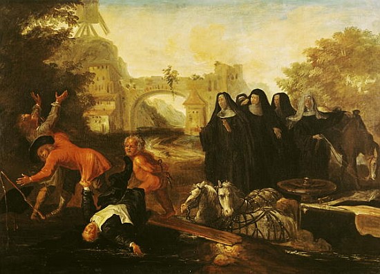 The Abbess of Etival Returning to Le Mans with Four Nuns, from ''Roman Comique'' Paul Scarron (1610- van Jean de Coulom